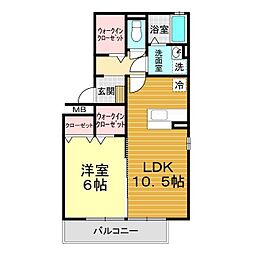 リシェス新山口 1LDKの間取図画像