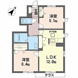シャーメゾンラフィーネD 2LDKの間取図画像