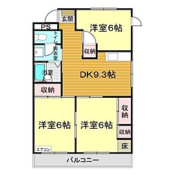 東萩ニューハイツNo.2 3DKの間取図画像