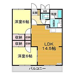 ワイズリバーB 2LDKの間取図画像
