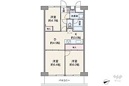 ルネ町屋 3DKの間取図画像