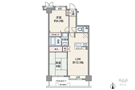 間取りは専有面積54.37平米の2LDK。縦長リビングのプラン。バルコニー面積は8.85平米です。