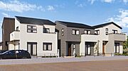 【建物プラン完成予想図】落ち着いた色合いが印象的な外観です。周囲の街並みに自然と調和し、長く住んでも飽きのこない佇まいが魅力の住まいです。