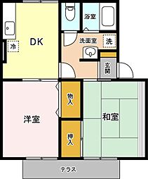 ツインコート安岡A 2DKの間取図画像