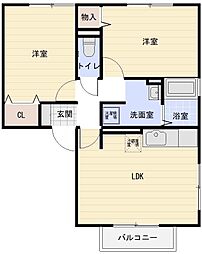 セジュール福生 2LDKの間取図画像