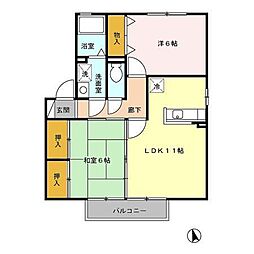 サンパルA棟 2LDKの間取図画像