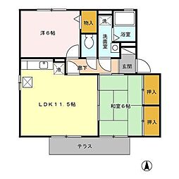 アムール神宮B 2LDKの間取図画像