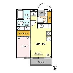 エランビタールーナカニシ3 1LDKの間取図画像