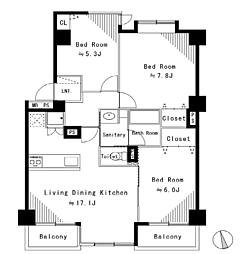 ライオンズヒルズ梶が谷 3LDKの間取図画像