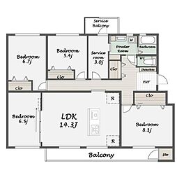 宮前平グリーンハイツ36号棟 4SLDKの間取図画像