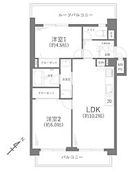 ライオンズマンション本牧 2LDKの間取図画像