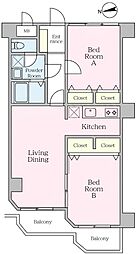ライオンズマンション新丸子 2LDKの間取図画像