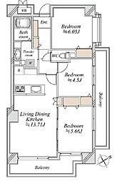 磯子北パーク・ホームズ 3LDKの間取図画像