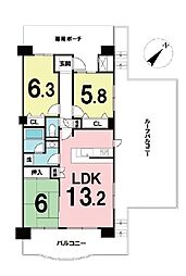 ダイアパレス久里浜フローラルガーデン 3LDKの間取図画像