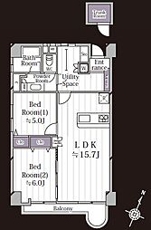 上大岡ハイツC棟 2SLKの間取図画像