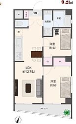 リバーハイツ長者町 2LDKの間取図画像