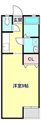 クレール乙房 1Kの間取図画像