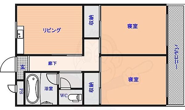 下村コーポ3 ｜奈良県生駒市壱分町(賃貸アパート2DK・2階・43.00㎡)の写真 その2