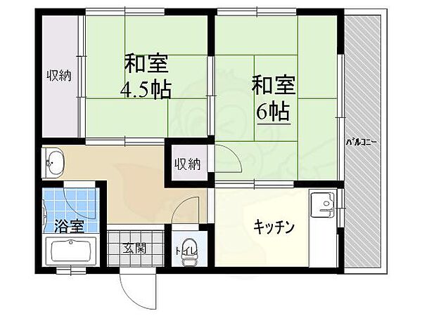 富士マンション ｜奈良県生駒市本町(賃貸マンション2DK・2階・37.00㎡)の写真 その2