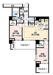 広尾ガーデンフォレストC棟 2LDKの間取図画像