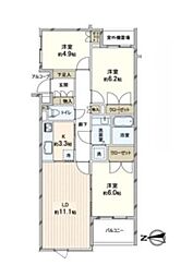 世田谷代田ヒルズ 3LDKの間取図画像