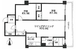 赤坂パレスマンション 2LDKの間取図画像