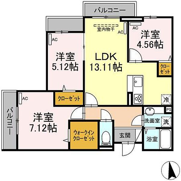 東京都新宿区下落合4丁目(賃貸アパート3LDK・2階・67.77㎡)の写真 その2