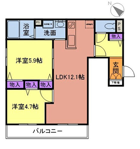 Sun Bliss 201｜神奈川県相模原市中央区富士見5丁目(賃貸マンション2LDK・2階・53.32㎡)の写真 その2