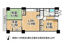日商岩井上甲子園マンション 3LDKの間取図画像