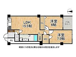 芦屋ロイヤルハイツ 2LDKの間取図画像