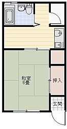 コーポコシバラ1号 1Kの間取図画像