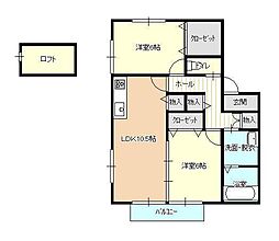 ヴィラ来留美B 2LDKの間取図画像