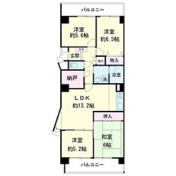 香里ケ丘セントポリア1号棟 4LDKの間取図画像