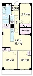 寝屋川コーポラス 3LDKの間取図画像