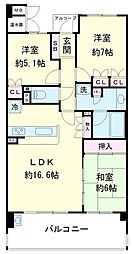 香里ケ丘七丁目アーバンライフ 3LDKの間取図画像