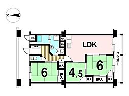 サンなかしま1号棟 3LDKの間取図画像
