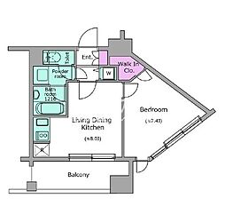 レジディアイチガヤ 1LDKの間取図画像