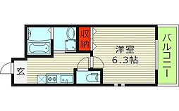 フジパレス今津中III番館 1階1Kの間取り