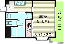 フィオーレ滝井 2階1Kの間取り