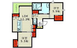 内代レジデンスサウス 2LDKの間取図画像