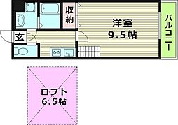 ラフォーレ 1Kの間取図画像