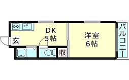 レジデンスアムール 1DKの間取図画像