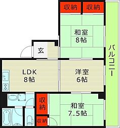ヤマサ第4マンション 3LDKの間取図画像