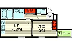 フジパレス大宮 1DKの間取図画像