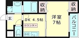 ベルダァー3番館 1DKの間取図画像