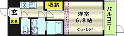 レジュールアッシュ桜宮リバーテラス 1Kの間取図画像