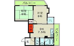 中井ハイツ 2DKの間取図画像