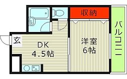 エルミタージュ 1DKの間取図画像