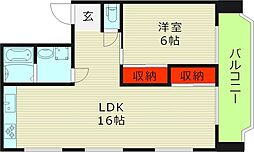 北通ハイツ 1LDKの間取図画像