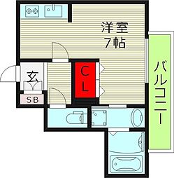 ドゥーエ森ノ宮 ワンルームの間取図画像